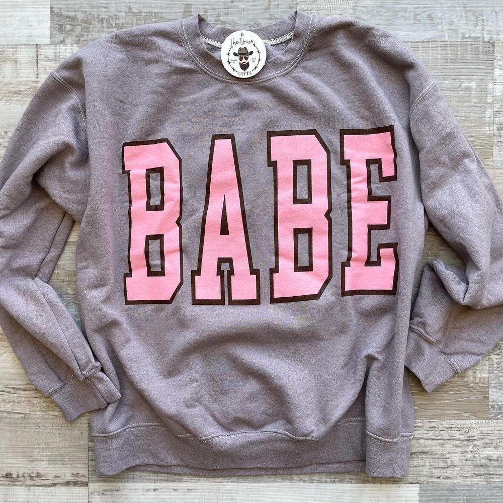 BABE Sweatshirt Oversized Varsity Style Sweatshirt Gray & Pink Women's